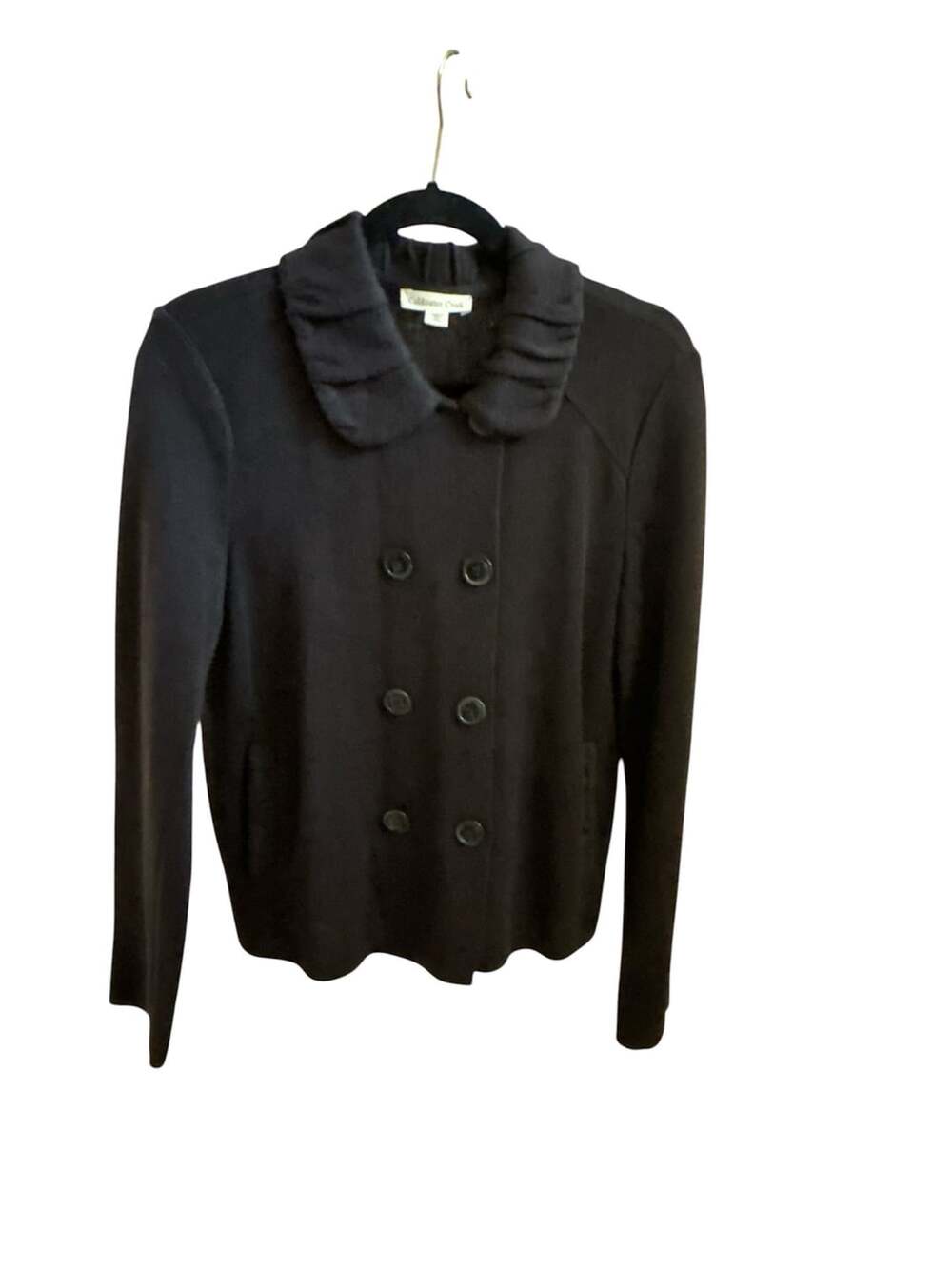 Coldwater Creek Black Ruffle Collar Double Breasted Sweater Jacket Size M